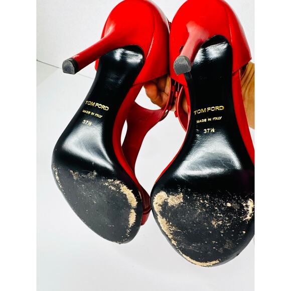 Tom Ford Red Leather Buckle T-Strap High Heel Sandals Size 37.5 - Picture 5 of 10